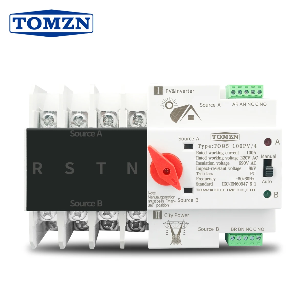 4P 3 Phase 4 wire Din Rail ATS for PV and inverter Dual Power Automatic Transfer Selector Switches Uninterrupted 63A 100A 125A