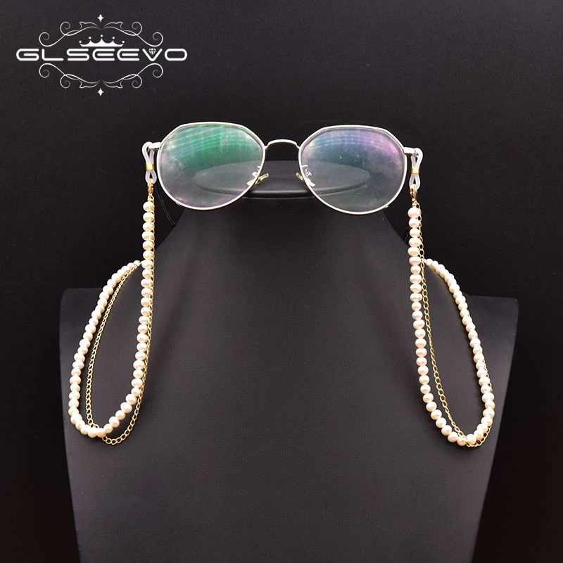 GLSEEVO Natural Pearl Double Sunglasses Chain Neck Cord Beads Reading Glasses Holder Fashion Women Mask Strap Not Glasses GH0034