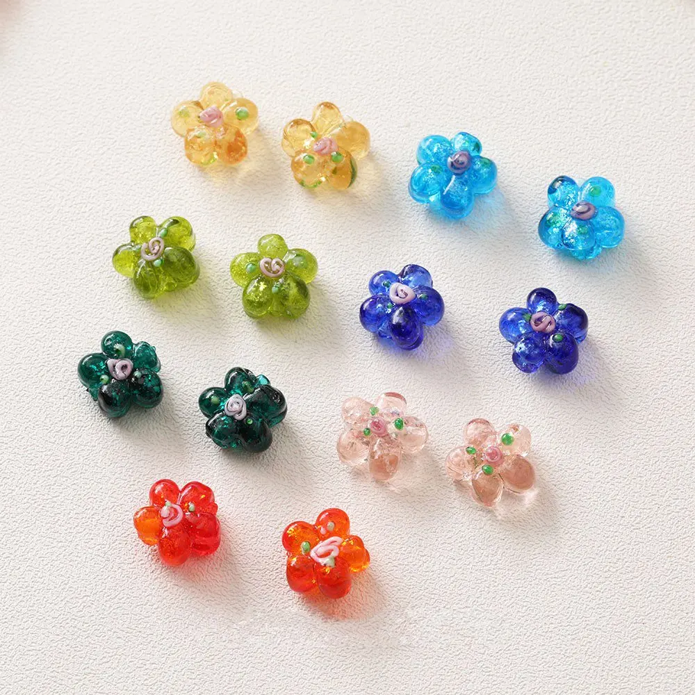 10PCS Glaze Flower Beads Pendant Charms for Jewelry Making Bracelet Necklace Diy Earrings Loose bead Glass Accessories