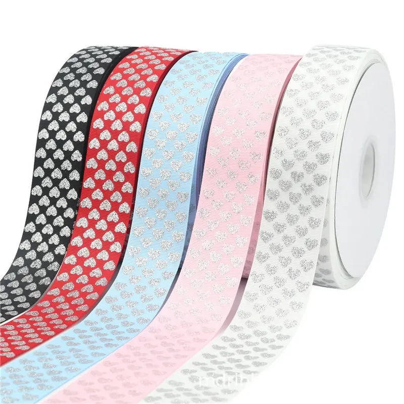 5 Meters Polyester Satin Ribbon Heart Printing Grosgrain Ribbons for Gift Wrapping DIY Wedding Decoration Hair Bow Crafts Fabric