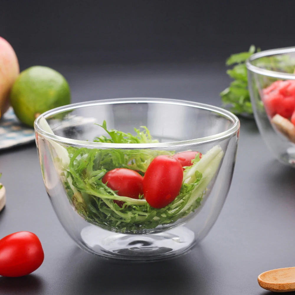 Double Layer Heat-resistant High Borosilicate Glass Bowl Salad Bowl Microwave Tableware Ice Cream Heatproof Salad Dinnerware