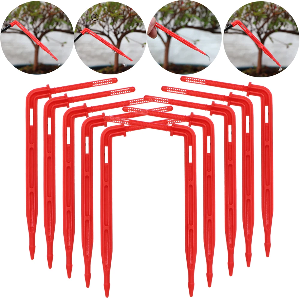 RBCFHl 20-1000pcs 1/8'' Red Drippers 3/5mm Bending Arrow Emitters Garden Potted Irrigation Watering Micro Drip System Fittings