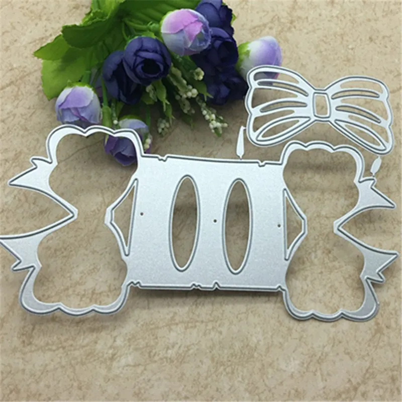 2pc bag topper present card bowknot metal die decoration for scrapbook punching card cutting DIY process edge cutting