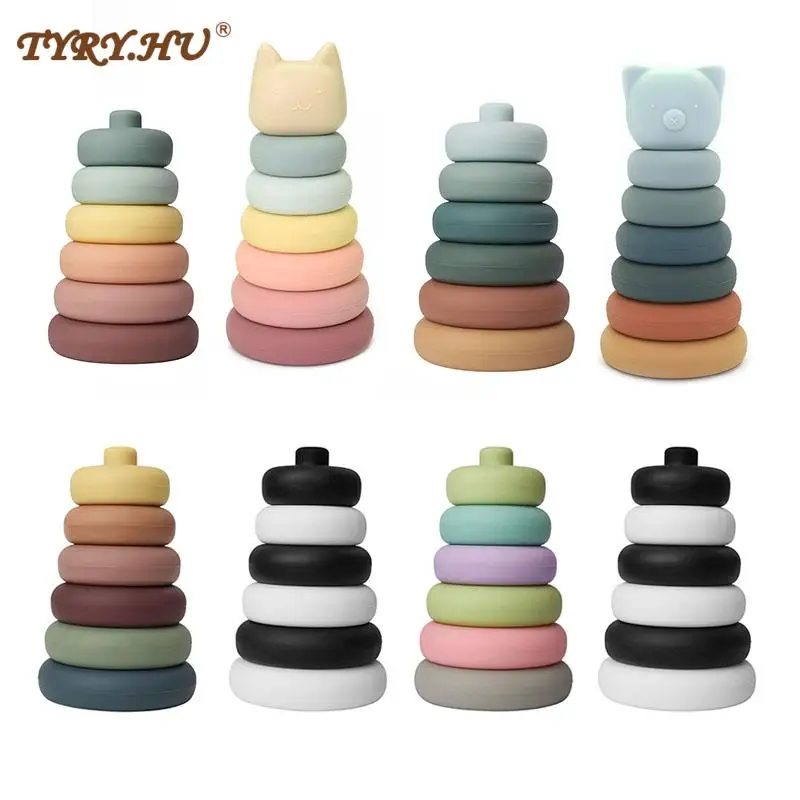 TYRY.HU 6pcs Baby Toys Soft Building Blocks Silicone Educational Building Blocks Round Shape 3D Silicone Babies Rubber Teether