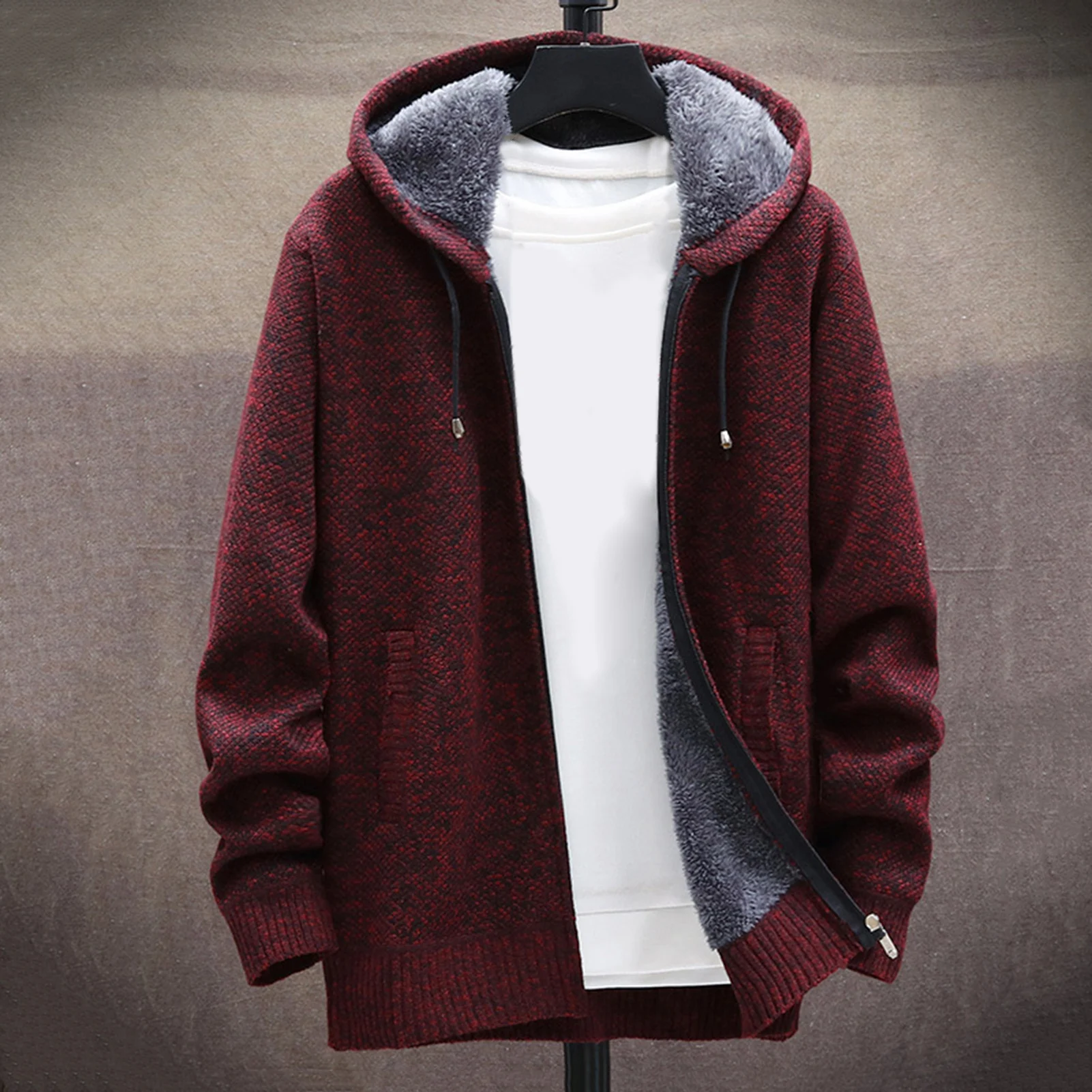 2021 neue Winter/Herbst Männer der Jacke Gestrickte Lange Hülse Strickjacke Einfarbig Mit Kapuze Zipper Verschluss Strickjacke Pullover