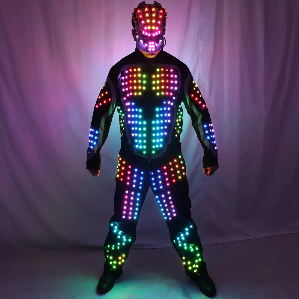 Digital LED Luminous Armor Jacket, Trajes brilhantes, terno para bar, boate festa, Traje de desempenho, Parade Float Decoração