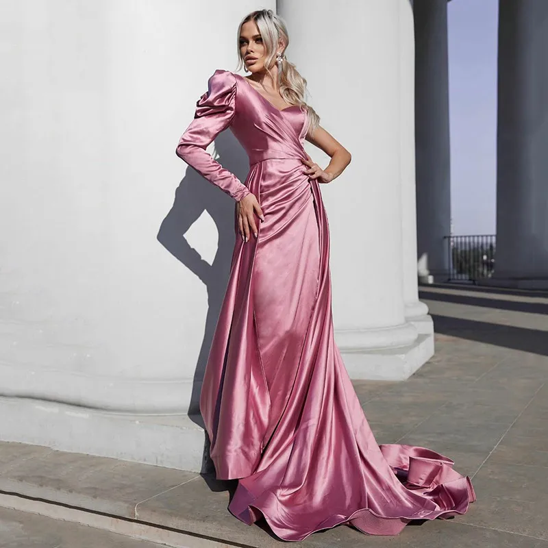 Eenvoudige Een Shouldr Pink Mermaid Avondjurk 2022 High Side Split Party Night Voor Vrouwen Celebrity Robes De Soiree Jurken