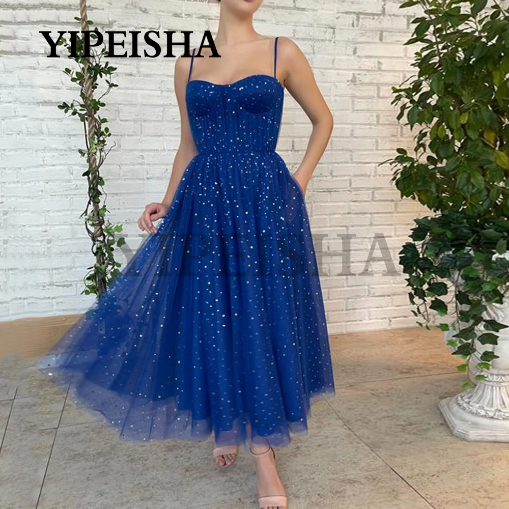 

Sweetheart A-Line Simple Evening Dresses Spaghetti Strap Spotted Backless Sleeveless Prom Party Gown robes de soirée vestidos