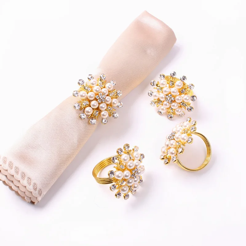 20PCS SHSEJA Hotel Napkin Ring Napkin Holder Round Flower Pearl Napkin Buckle Christmas Wedding Party Napkin Circle Decoration