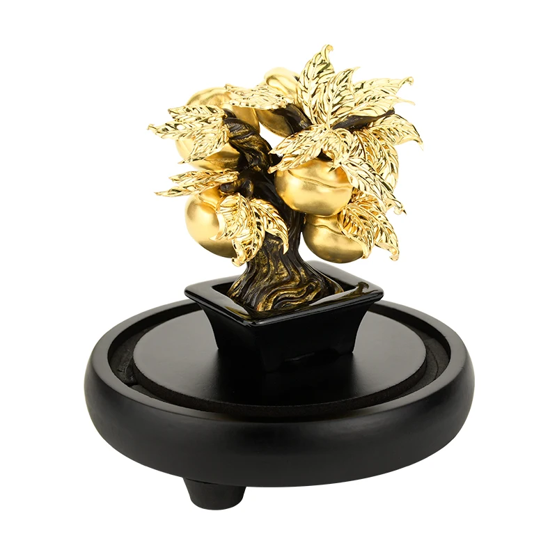 Lucky Feng Shui Fruit Plant Bonsai Gold leaf Persimmon Tree Statue Sculpture Wealth Figurine Gift Home Desktop Decoration Crafts