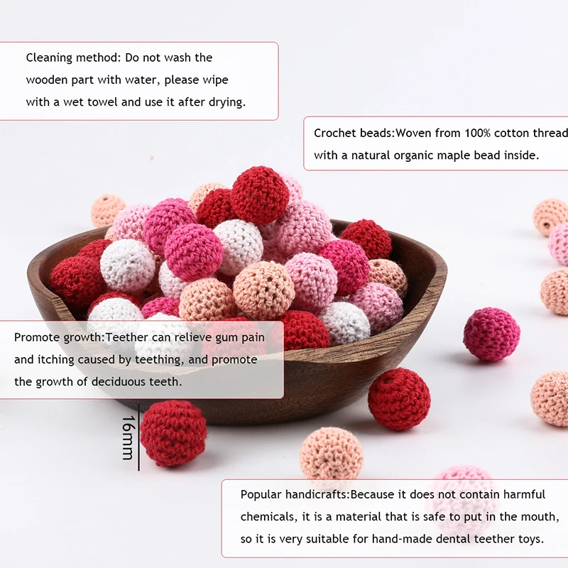 15pcs 20mm Wooden Crochet Bead Baby Teether For Pacifier Chain Wooden Baby Gym Toys Teething Bracelet Newborn Gifts Baby Product