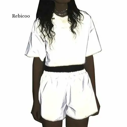 

Sexy Women Fashion Summer Flash Reflective Clubwear Shorts High Waist Luminous Shorts Silver