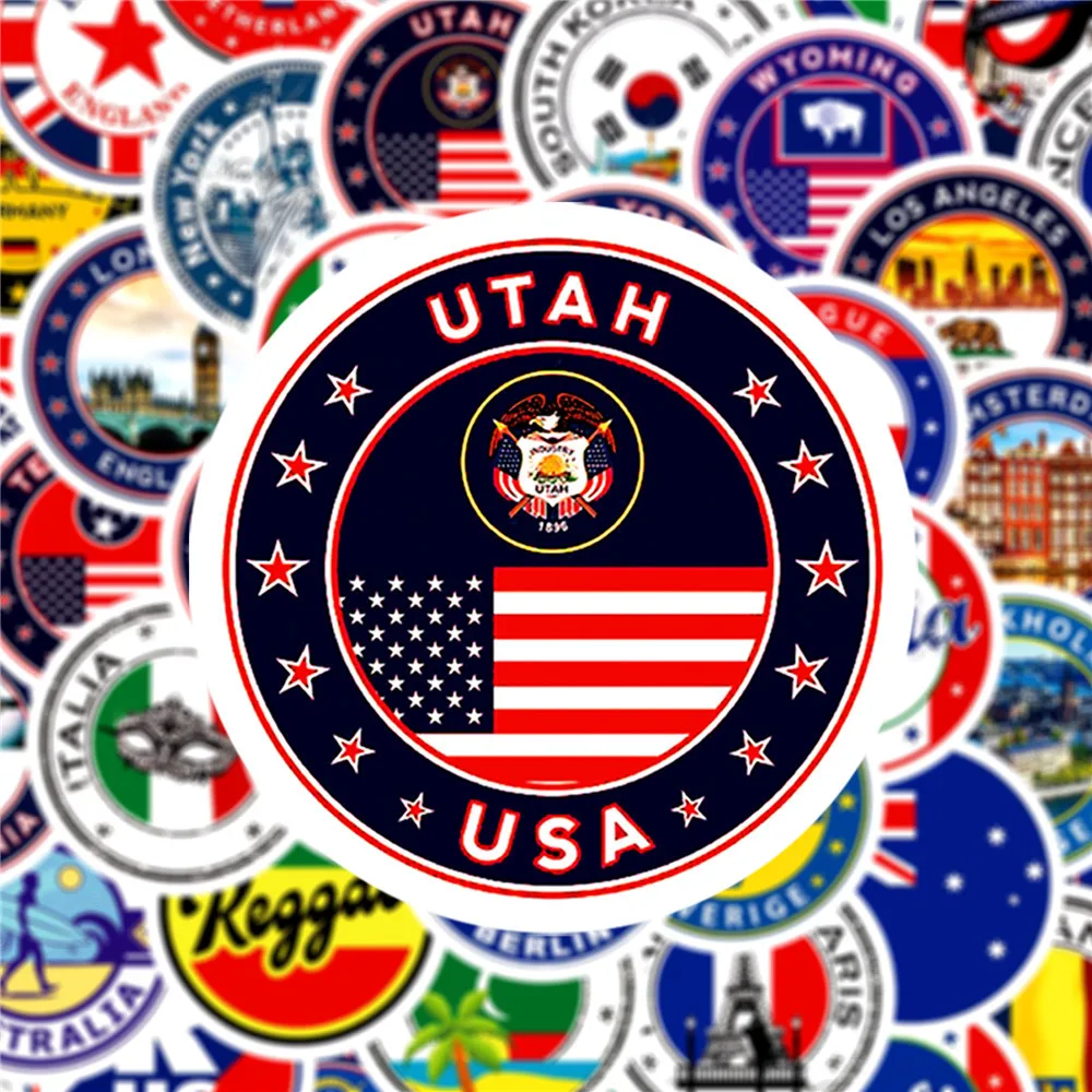 60Pcs National Flags Stickers Toys Sticker DIY Scrapbooking Suitcase Flag Logo Envelope Sealing Sticker