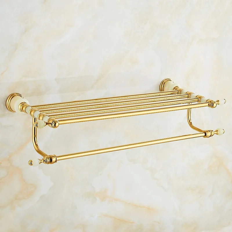 Copper Bath Hardware Set Solid Brass & Jade Accessories Towel Rack/Bar/Ring Toilet Brush Robe Hooks Soap Basket Tissue Holder