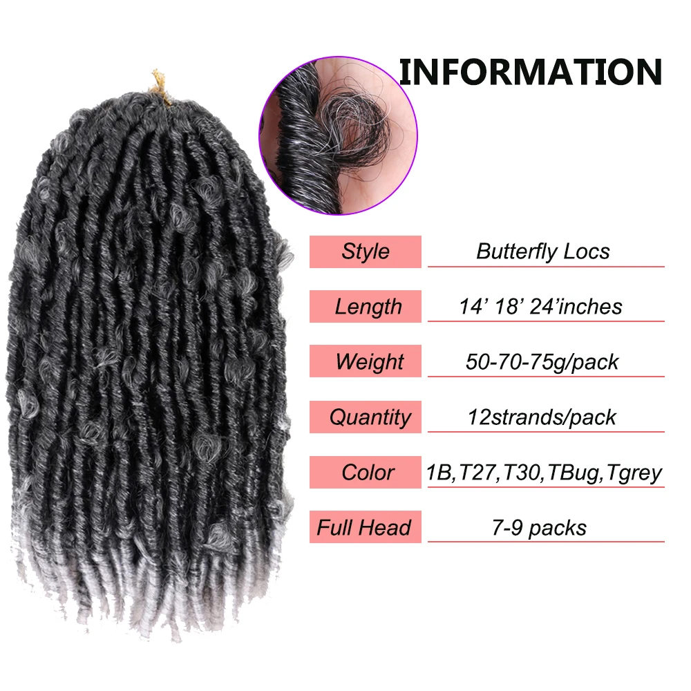 Dansama Synthetic 14'18'24' Butterfly Locs Hair Pre Looped Distressed Locs Crochet Hair Soft Messy Butterfly Locs Crochet Hair