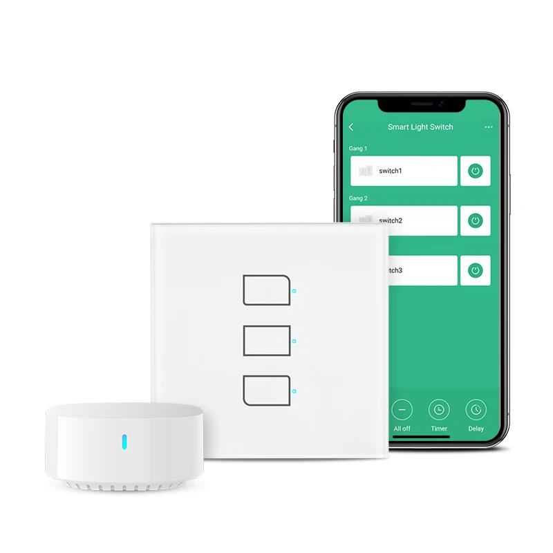 BroadLink TC3 Wi-Fi Smart Remote Switch (with HUB) Control Lighting from Anywhere, Easy Installation (No Neutral Required)