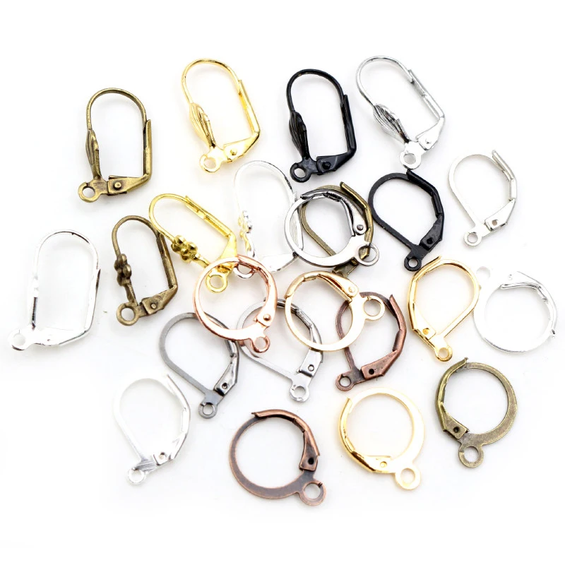 30-50pcs Fashion Bronze Rhodium Gold Silver Plated French Earring Hooks Wire Settings DIY Jewelry Making Findings Accessories