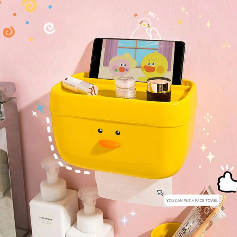 Kawaii Organizer Duck Desktop Storage Box Tissue Towel Box Wall-mounted Organizer Toilet Tissue Box Towel Rack Home Deco