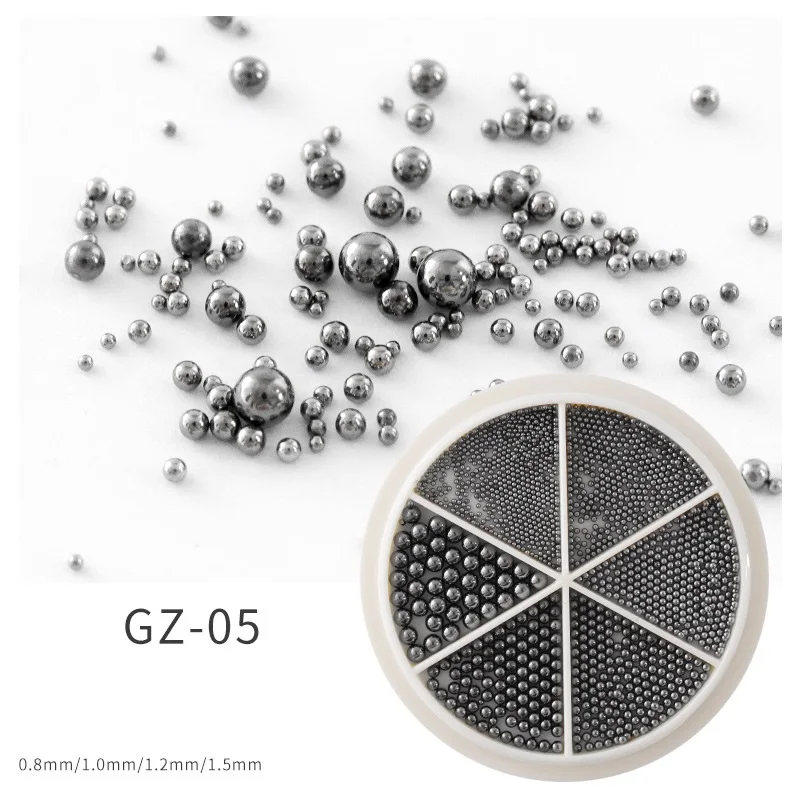 6 Fächer Nagelkunst Winzige Stahl-Kaviarperlen 0,8-1,5mm Gemischte Größen 3D-Design Roségold Silber Schmuck Maniküre DIY Dekoration – Detail 12