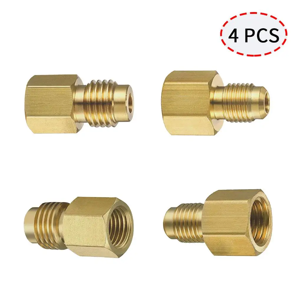 4PCS R134A Brass Refrigerant Tank Adapter To R12Fitting Adapter 1/2Female Acme To 1/4 Male Flare Adaptor Valve Core Vacuum Pump