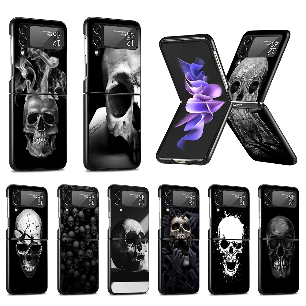 

Luxury Phone Case for Samsung Galaxy Z Flip4 Flip3 5G Black Hard Cover Z Flip 4 3 PC Coque Zflip3 Grim Reaper Skull Skeleton