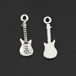 50pcs Silver Color 24x8mm Small Guitar Charms Musical Instruments Pendant Fit DIY Jewelry Making Handcrafted Accessories