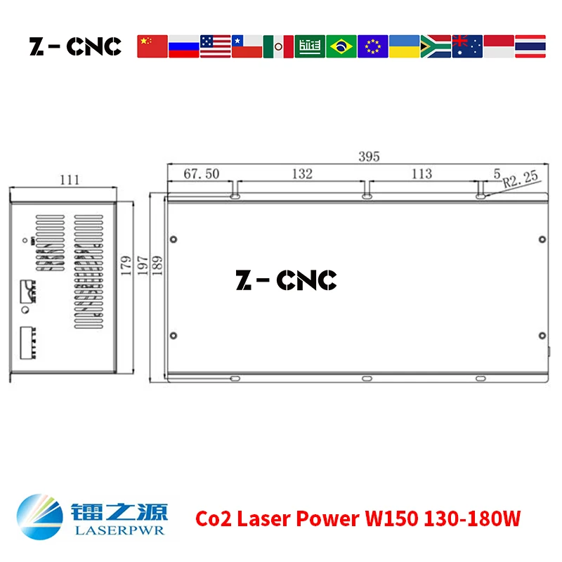 Co2 W150 Laserpwr Para o Tubo Do Laser de Potência Do Laser de Alimentação 130 140 150 160 170 180W FONTE de ALIMENTAÇÃO de chips A Laser Preto Hongyuan W150 Ac110 Ac220 Co2 Poder
