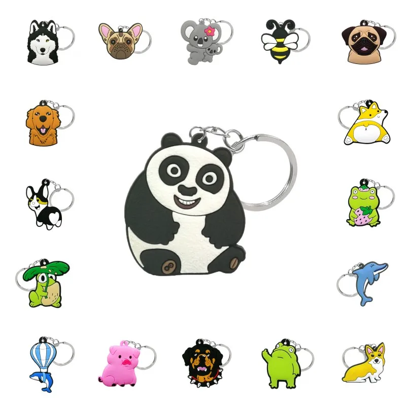 100PCS PVC key chain fun animal cartoon key rings animal comic shape key holder fit kids child bag trinket car keys accessories