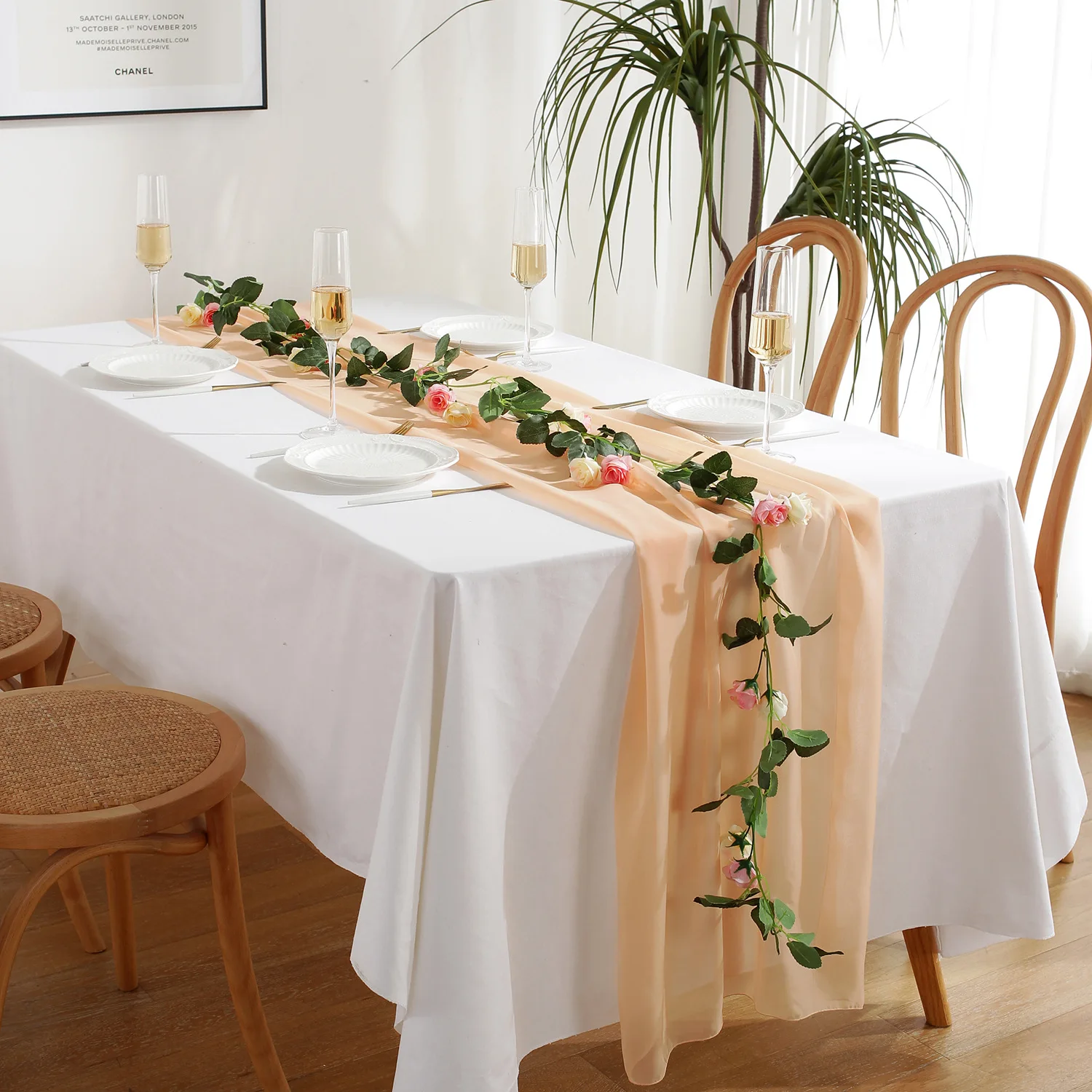 

simple solid color chiffon table runner wedding banquet party decorative tablecloth