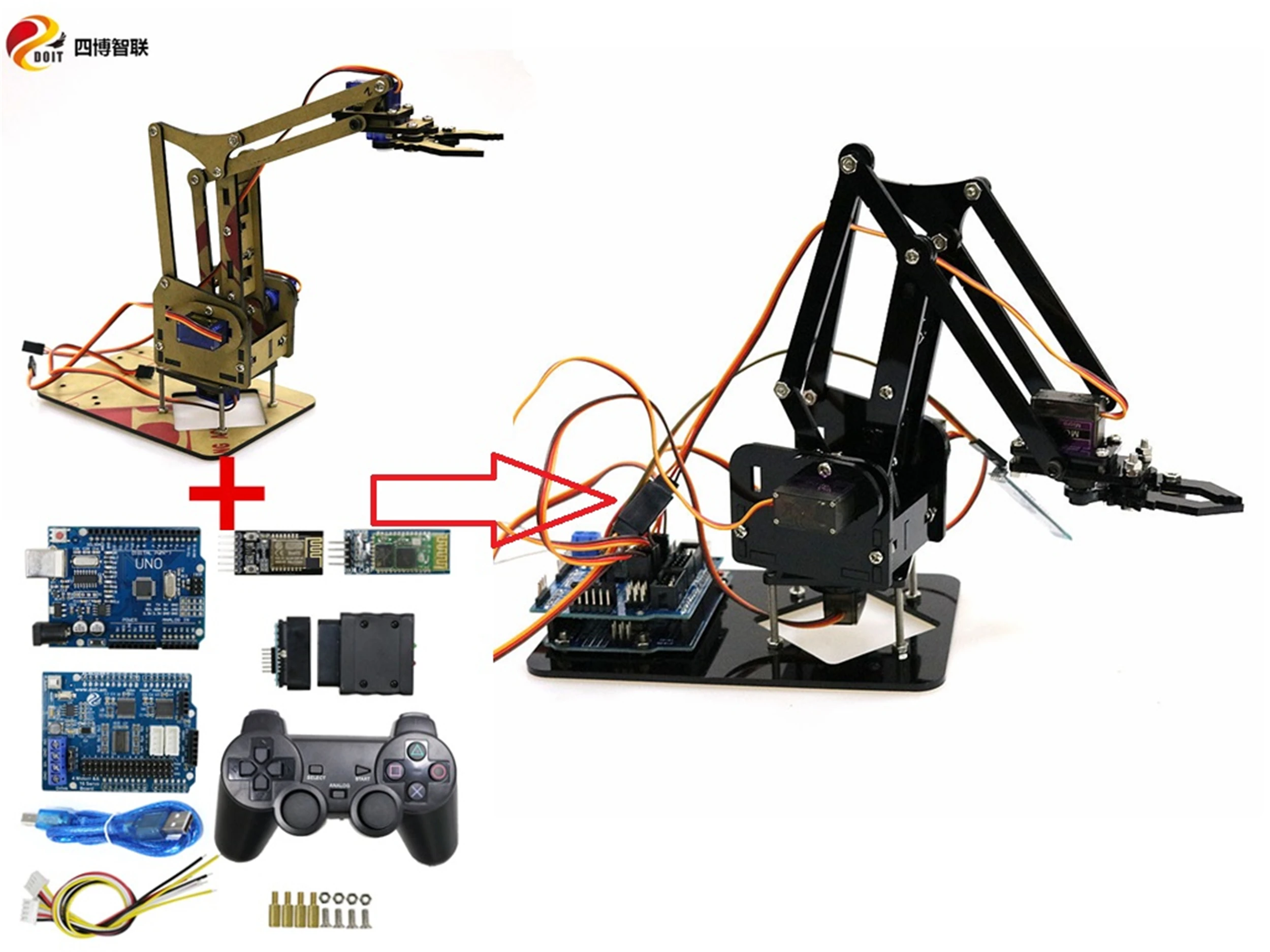 SZDOIT Wifi/Bluetooth/Handle Control 4-Axis Robot Arm With Gripper Kit With 4pcs Servos 4DOF RC Robotic DIY For Arduino