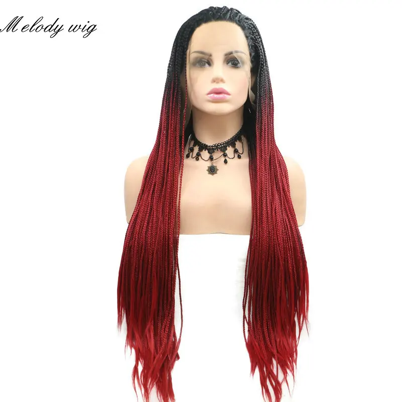 

Melody Synthetic Wig Long Braided Box Braids Ombre Wigs Dark Roots To Red/Grey for Women Natural Looking Drag Queen Cosplay Wear