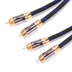 HiFi RCA para Twin Phono Cable, Cabo de Áudio Estéreo, 2 RCA macho para 2 RCA macho