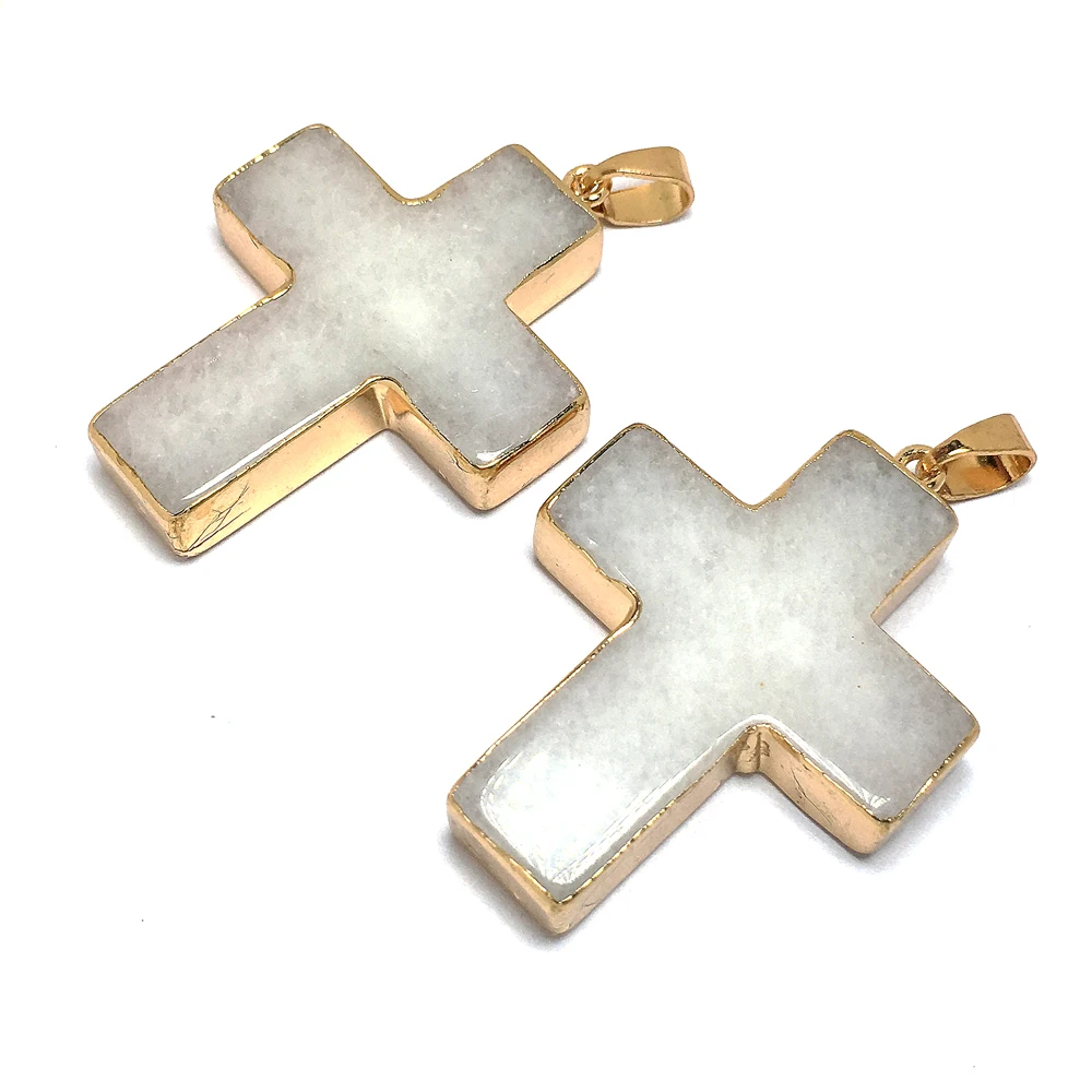 Natural Agates Pendant Quartz Cross Pendants Charms for Necklace Making DIY Accessories Jewelry Findings Wholesale