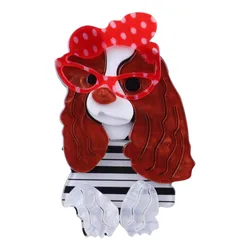New Acrylic Cute Pet Dog Brooches For Women Lovely Animal Cocker Spaniel With Glasses Brooch Pins Lapel Badges Fashion Jewelry