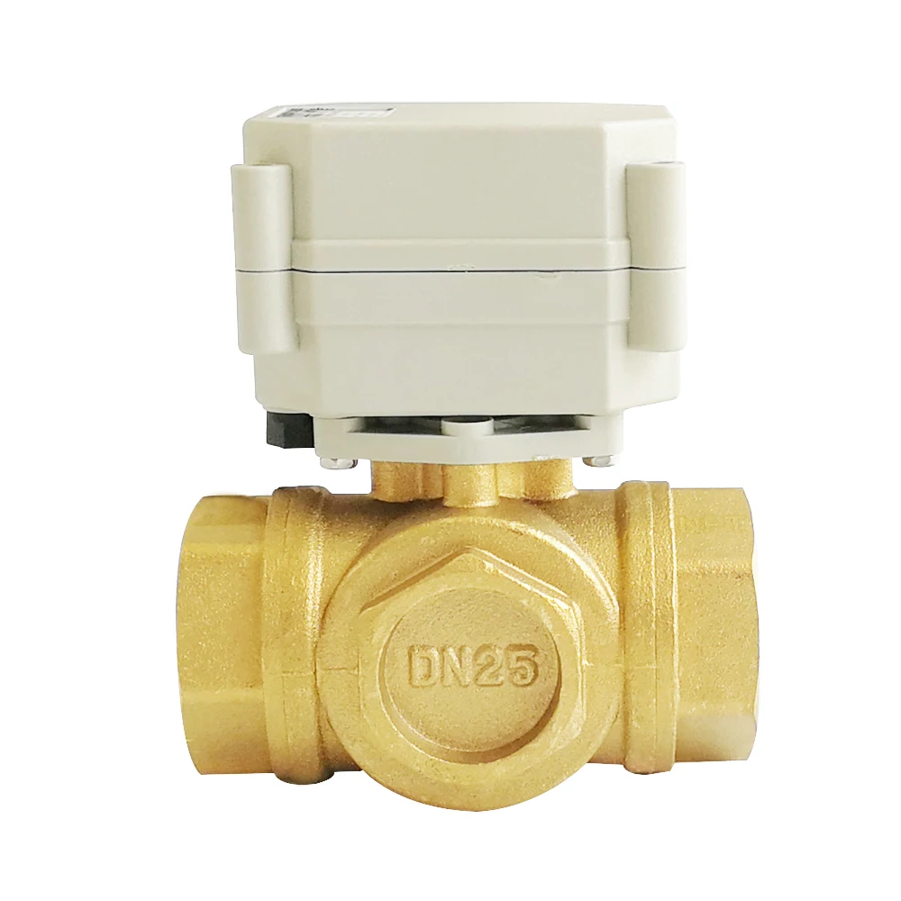 1'' DN25 Tsai Fan Motorized Valve 3 Way T/L Type Brass Motor Control Valve AC110V-230V 3/4/7 Wires For Flow Control