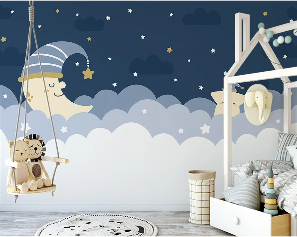 

beibehang Custom papier peint modern nordic hand-painted clouds moon starry children's room background wallpaper