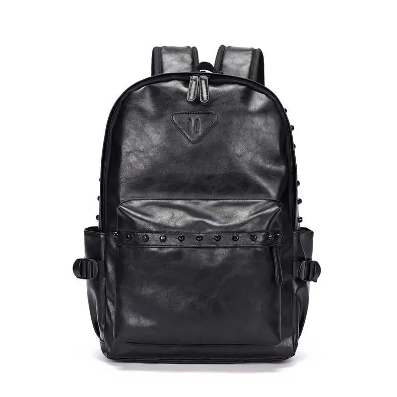 British Fashion Men Backpacks PU Leather Street Trend Rivets Backpacks Men Laptop Bags High Capacity Students Book Back Bag Male