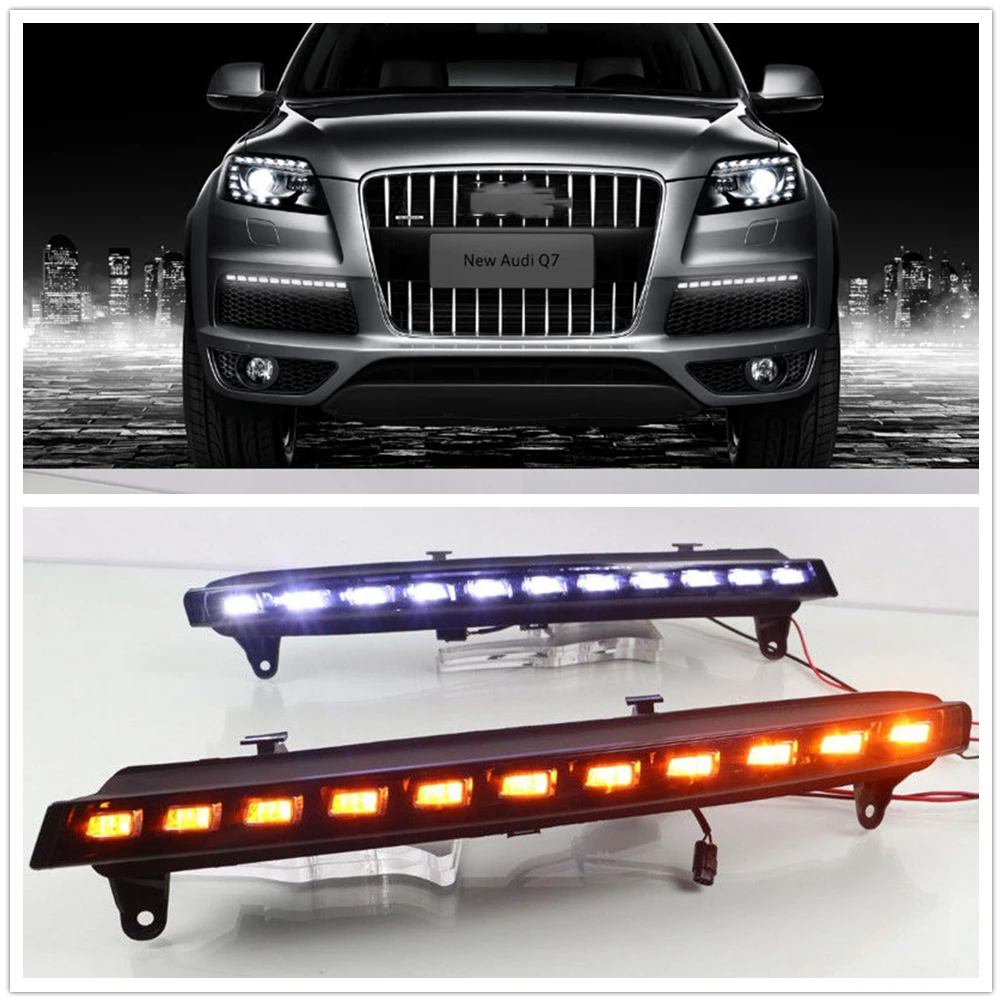 

LED Daytime Running Fog Light With Turn Signal For Audi Q7 2007-2009 Changeable Foglamp DRL Front Bumper Hood Air Vent Lamp Bulb