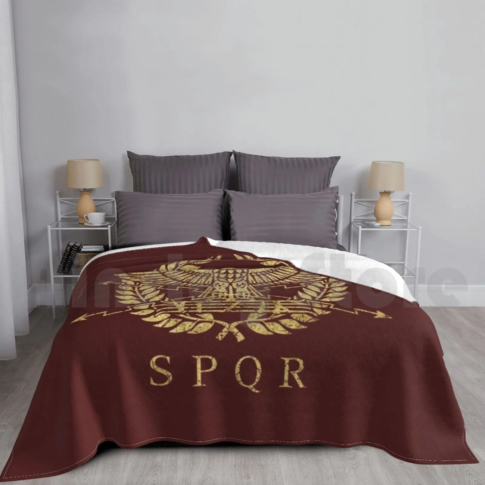 

Roman Empire Eagle Emblem-Vintage Gold Blanket For Sofa Bed Travel Roman Empire Eagle Military Empire Insignia