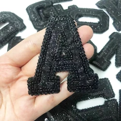 衣類用の黒いスパンコールパッチ,パーソナライズされた文字,アイロン,衣類,刺embroideredアクセサリー,装飾,パッチ