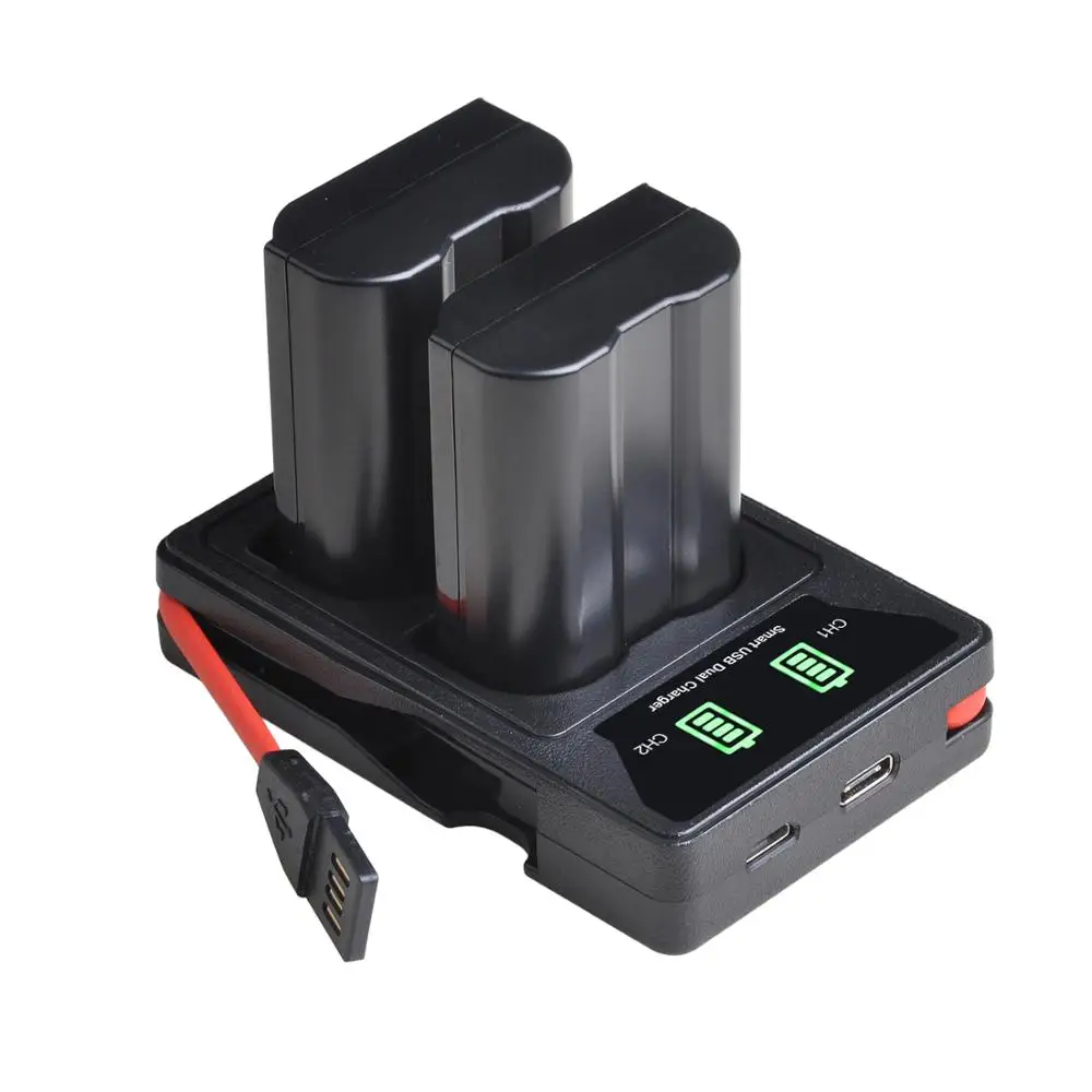 EL15 EN-EL15 ENEL15 EN-EL15A Battery + LED Dual USB Charger with type-C port for Nikon D500 D600, D610 D750 D7000 D7100 D7200