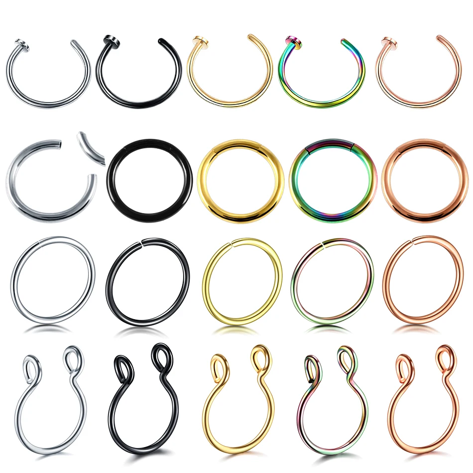 1PC Steel Segment Ring Fake Nose Ring Hoop Septum Rings Ear Piercings Fake Oreja Piercing Ear Cartilage Tragus Sexy Body Jewelry