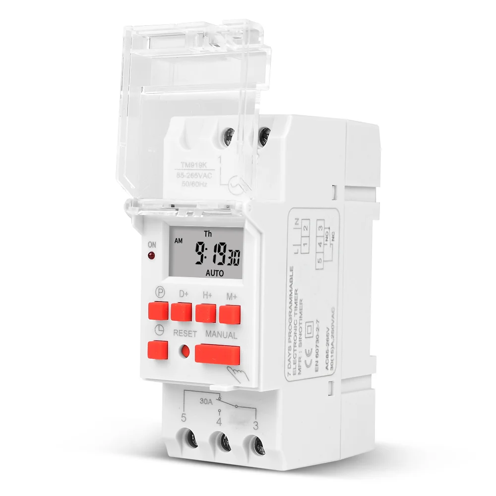 TM919 110V 220V settimanale 7 giorni programmabile interruttore orario digitale relè controllo Timer 16A 30A guida Din con funzione di conto alla