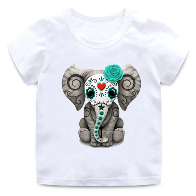 Children cute elephant riding motorcycle print T-shirt 3D elephant shirt boys and girls soft round neck casual t-shirt