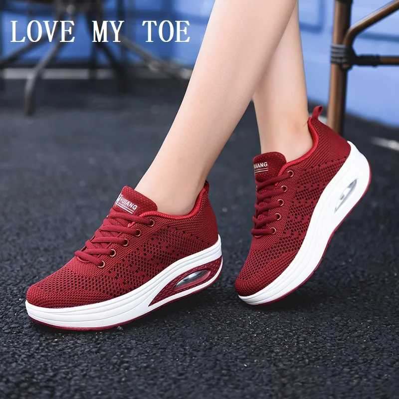 2024 Slim Mesh Breathable Casual Swing Wedges Women Shoes Height Increasing Platform Sneakers Chaussure Femme Ladies Trainers