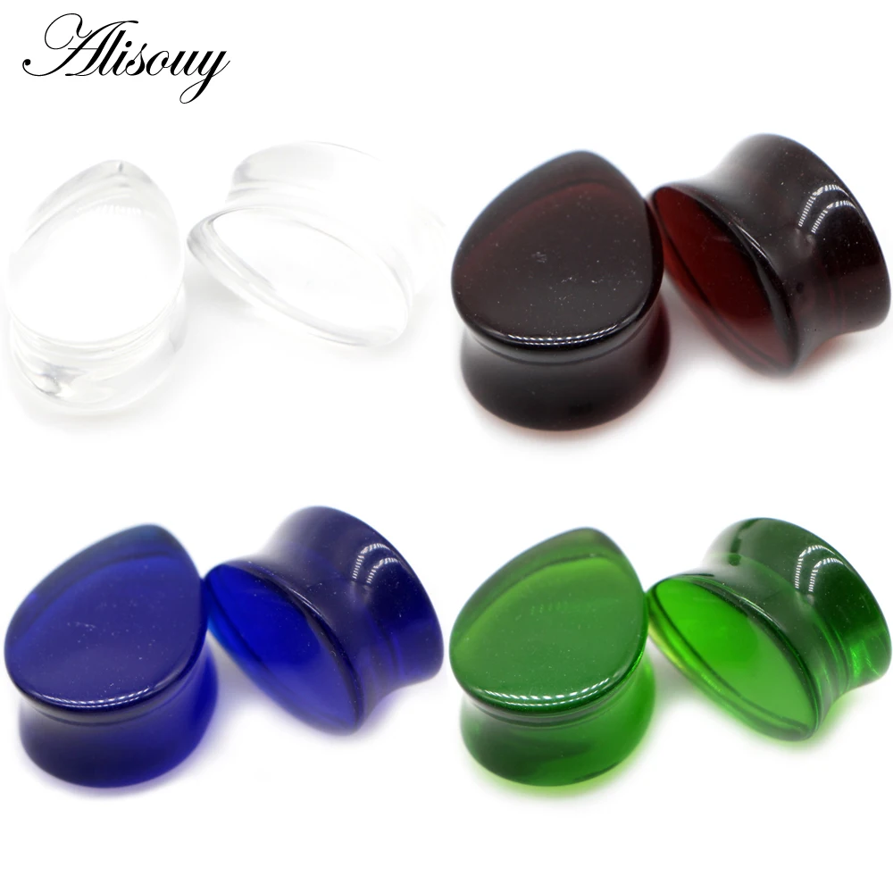 Alisouy 2 szt. 6-25mm Szklane kolczyki w kształcie kropli wody dla kobiet i mężczyzn, tunele, rozciągacze, ekspandery, przedłużacze, kolczyki do piercingu, biżuteria do ciała