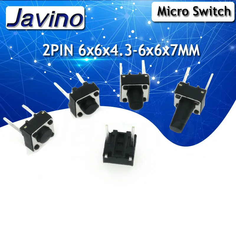 20 sztuk środkowy 2pin 6x6x4.3/5/6/7/8/9/10mm przełącznik dotykowy Push przełączniki przyciskowe 6x6x4.3mm 6x6x5mm 6x 6x6mm 6x6x7mm