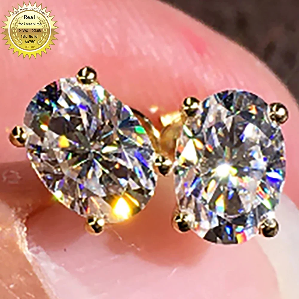 

100% 18K Au750 Rose Gold Earrings We only sell DVVS Moissanite Diamonds 0.5 1 2 3 Carat Oval Earrings