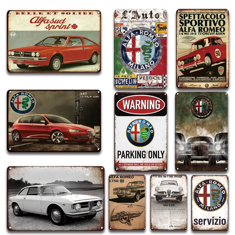 Vintage Alfa Romeo Metal Poster Garage Man Cave Antique Decoration Retro Metal Tin signs Metal Painting Art Wall Hanging Decor