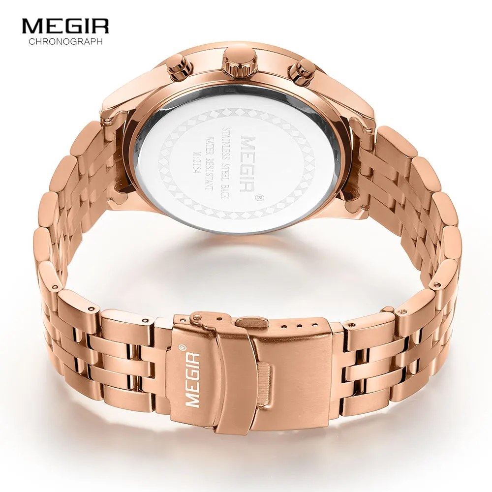 MEGIR Men\'s Watches 2020 Luxury Top Brand Wristwatch for Men Rose Gold Stainless Steel Strap Chronograph Quartz Watch Waterproof